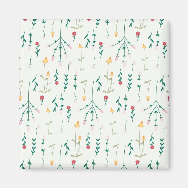 Flower Mönster Vår Blommigt Square Magnet (Framsidan)