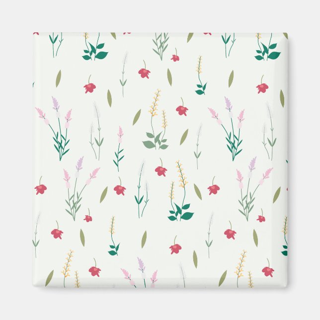 Flower Mönster Vår Blommigt Square Magnet (Framsidan)