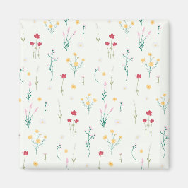 Flower Mönster Vår Blommigt Square Magnet