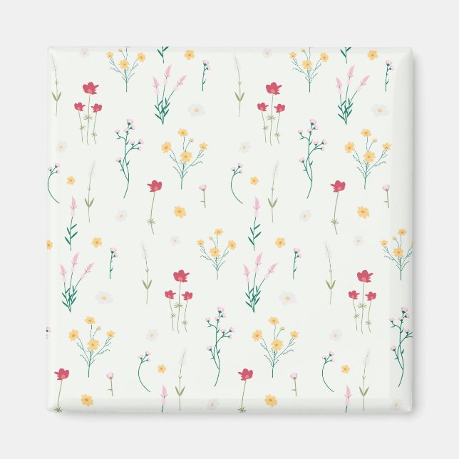 Flower Mönster Vår Blommigt Square Magnet (Framsidan)