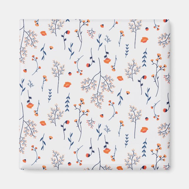 Flower Mönster Vår Blommigt Square Magnet (Framsidan)