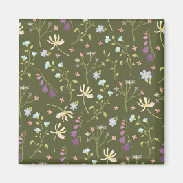 Flower Mönster Vår Blommigt Square Magnet