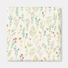 Flower Mönster Vår Blommigt Square Magnet