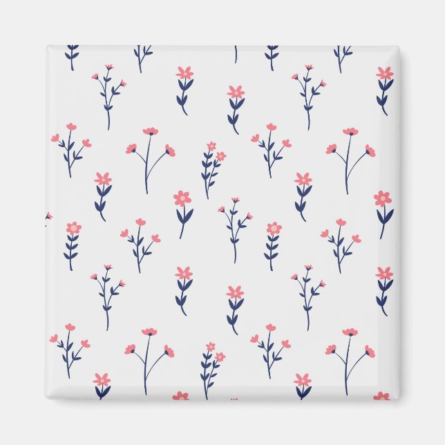 Flower Mönster Vår Blommigt Square Magnet (Framsidan)