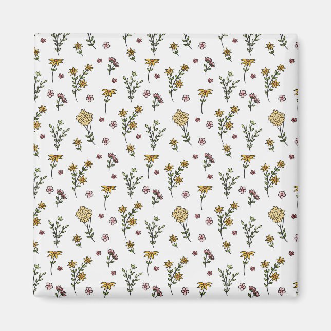 Flower Mönster Vår Blommigt Square Magnet (Framsidan)