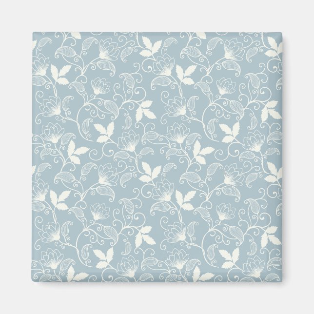 Flower Mönster Vår Blommigt Square Magnet (Framsidan)