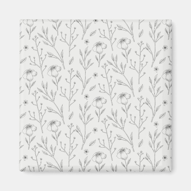 Flower Mönster Vår Blommigt Square Magnet (Framsidan)