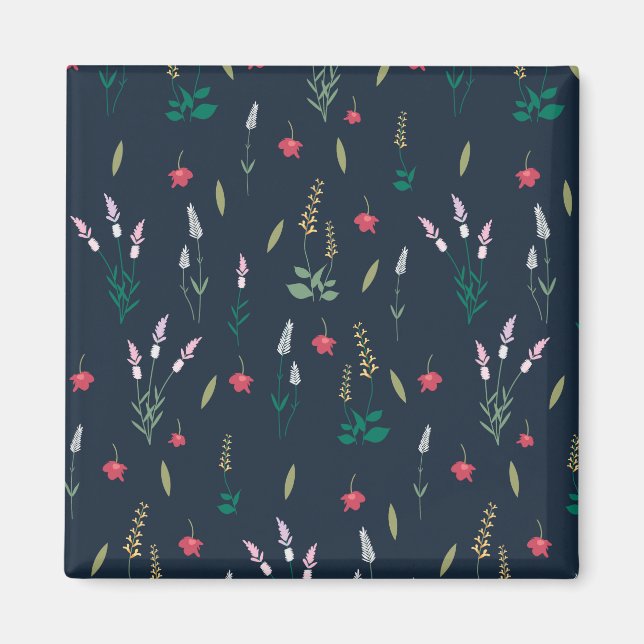 Flower Mönster Vår Blommigt Square Magnet (Framsidan)