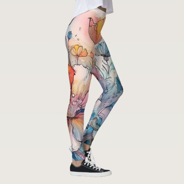 Flower Mönster Watercolor Leggings (Höger)