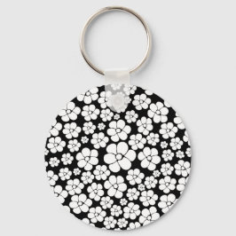Flower Mönster - White on Black Nyckelring