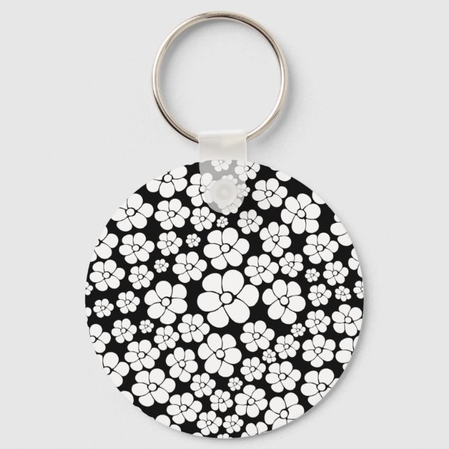 Flower Mönster - White on Black Nyckelring (Framsida)