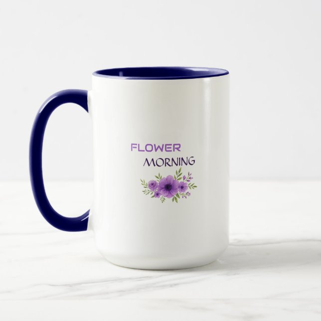 Flower Morning — Elegant lila blommig muggdesign Mugg (Vänster)