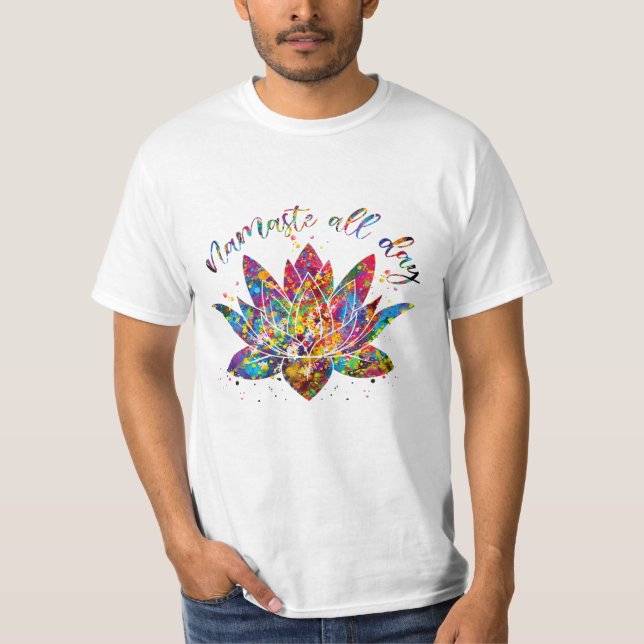 Flower Namaste Yoga Watercolor T Shirt (Framsida)