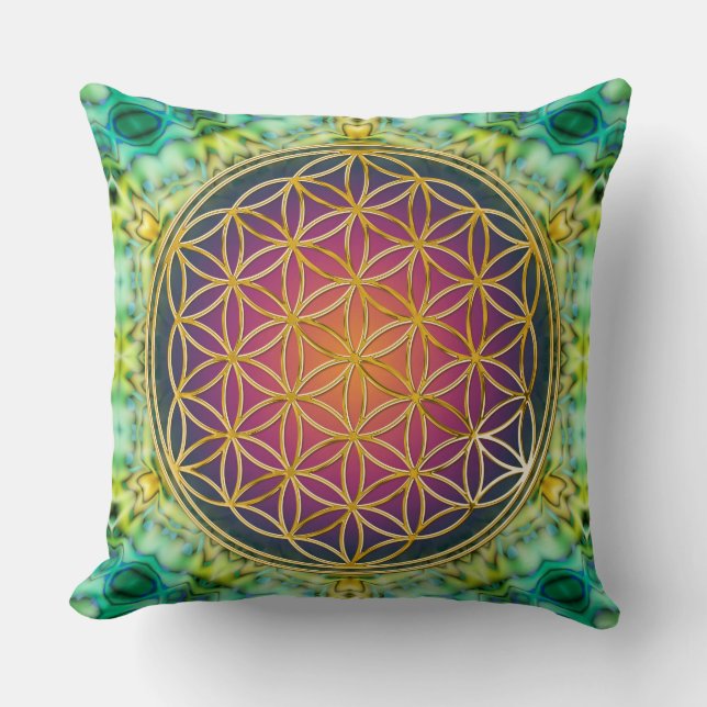 Flower Of Life - guld - fraktal 2 Kudde (Framsida)