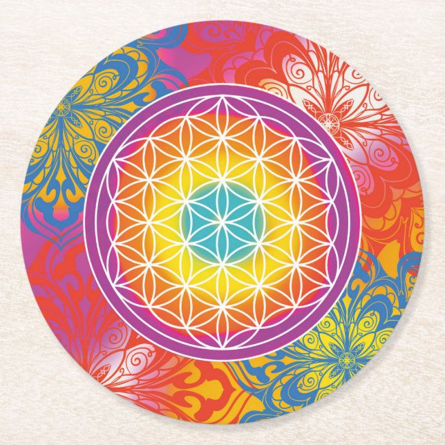 Flower of life mandala zen underlägg papper rund (Framsidan)