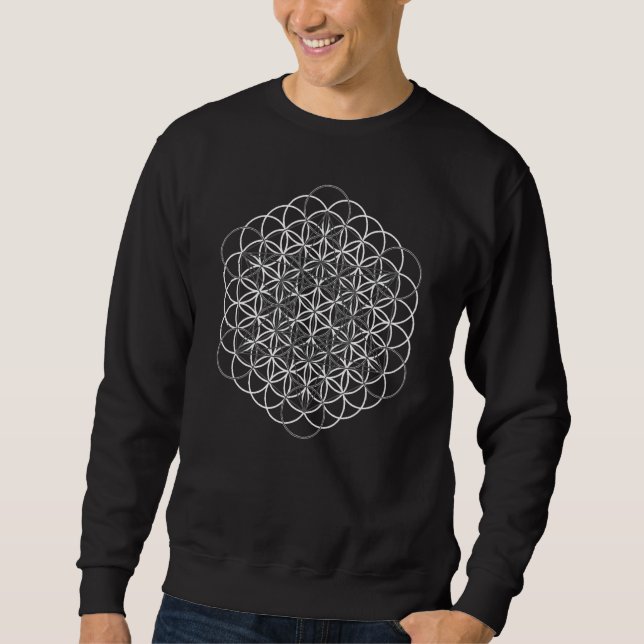 Flower of Life Metatron Sacred Geometry Grunge Aes Lång Ärmad Tröja (Framsida)
