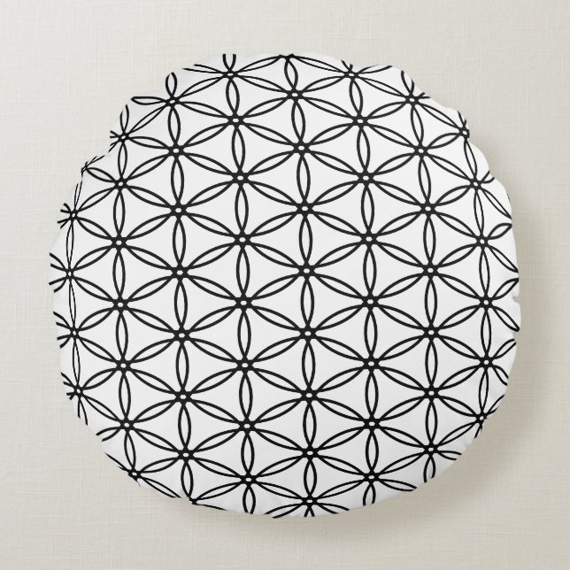 Flower of Life Mönster Rund Kudde (Framsidan)