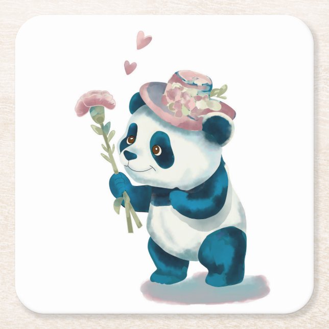 Flower Panda Underlägg Papper Kvadrat (Framsidan)