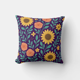 Flower pattern with dark purple background kudde