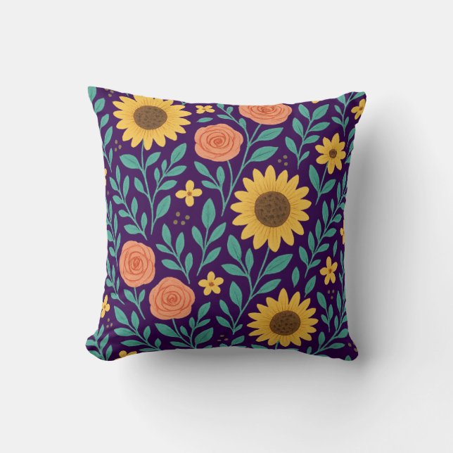 Flower pattern with dark purple background kudde (Framsida)