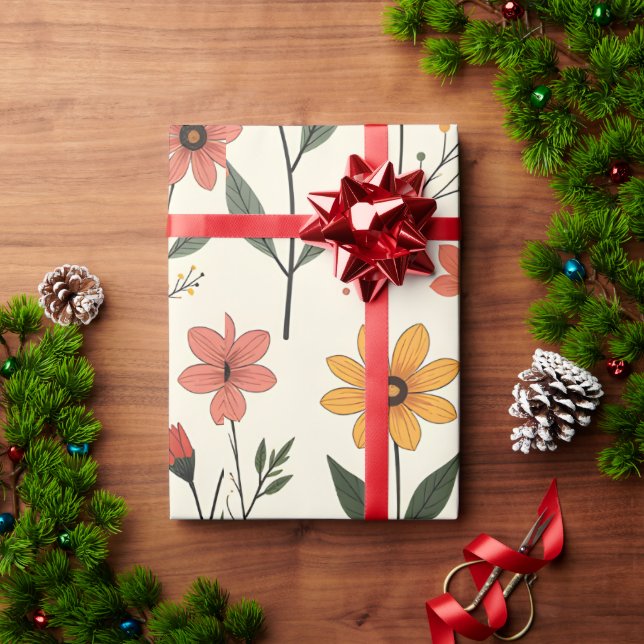 Flower Pattern Wrapping Paper | Elegant Floral Gif Presentpapper (Julgåva)
