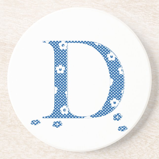 Flower Patterned Brev D (blå & prickar) Underlägg Sandsten (Framsidan)