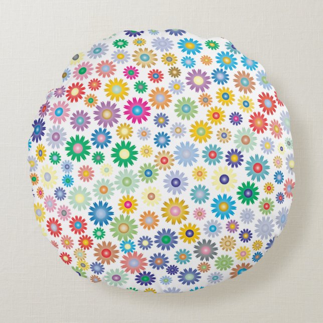 Flower Patterned Pouf Pillow Rund Kudde (Framsidan)
