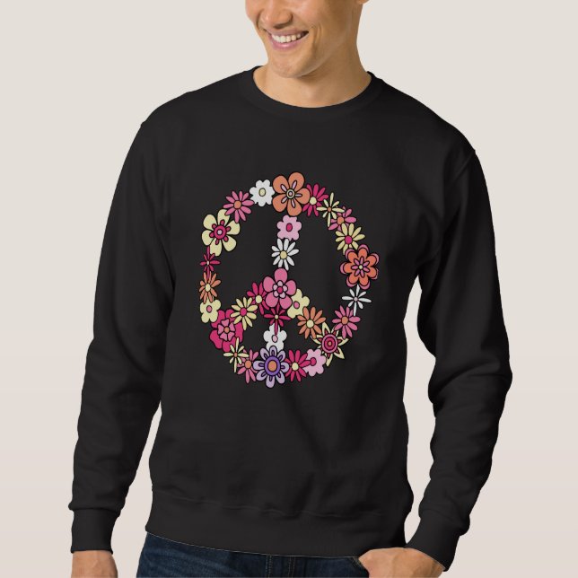 Flower Peace Sign Vintage Hippie Lång Ärmad Tröja (Framsida)