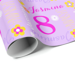 Flower personlig lila rosa ålder 8 år presentpapper
