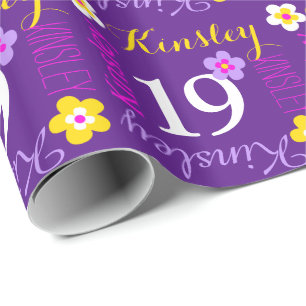 Flower personlig namn, 19-årsdag lila presentpapper
