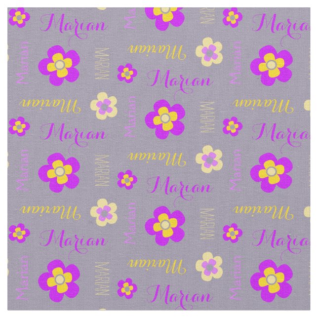 Flower personlig namn lila  grått väv tyg (Närbild)