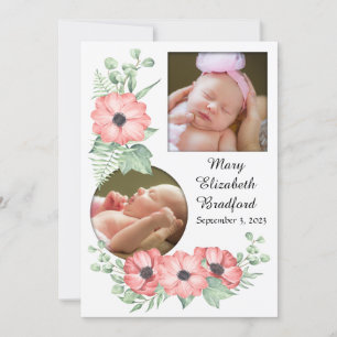 Flower Photo Card för födelseattentat för flicka Meddelande