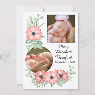 Flower Photo Card för födelseattentat för flicka Meddelande
