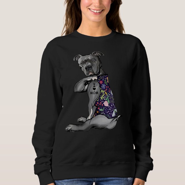 Flower Pitbull i Kärlek Mamma Pitbull Tattoo Mor D T Shirt (Framsida)