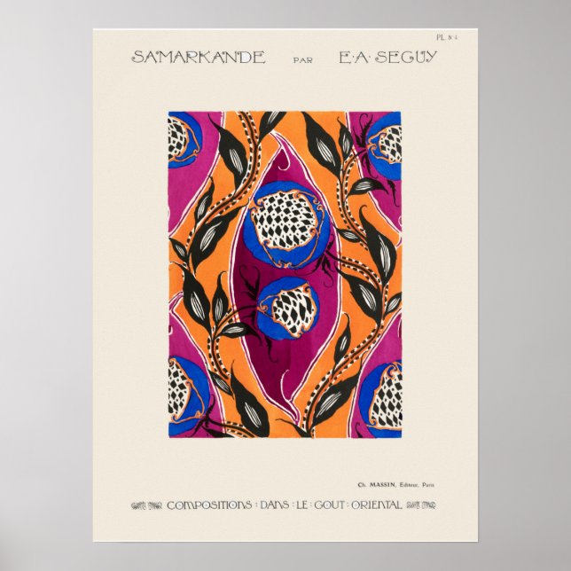 Flower Pochoir Mönster i Art nouveau Poster (Framsidan)