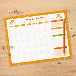 Flower Polka Dots Monthly Sunday Start Planner Anteckningsblock