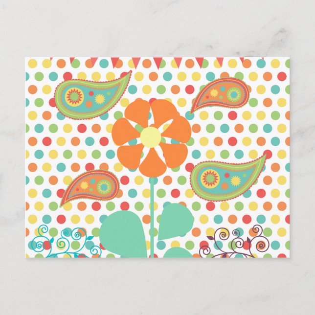 Flower Polka dots Paisley Vår Whimsical Gifts Vykort (Framsida)