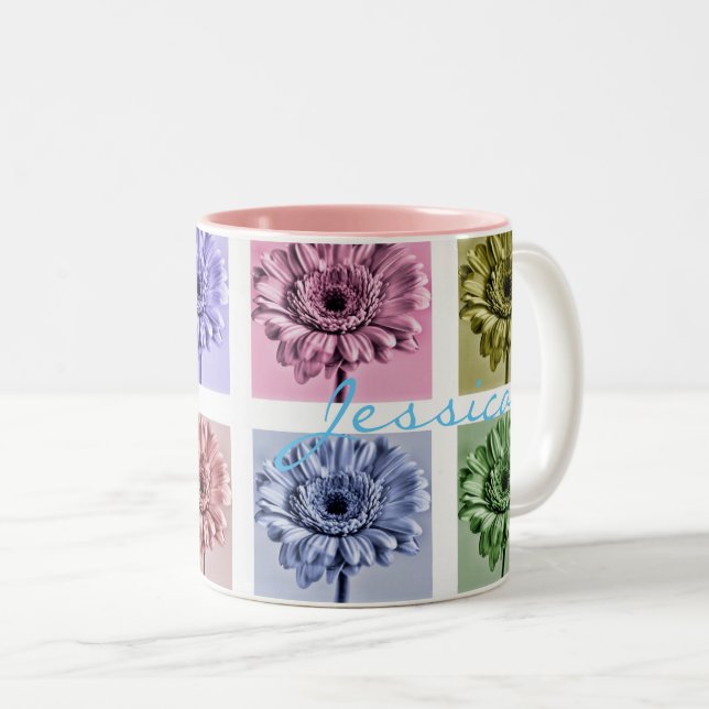 Flower Pop Art Pattern Personalised Två-Tonad Mugg (Framsida höger)