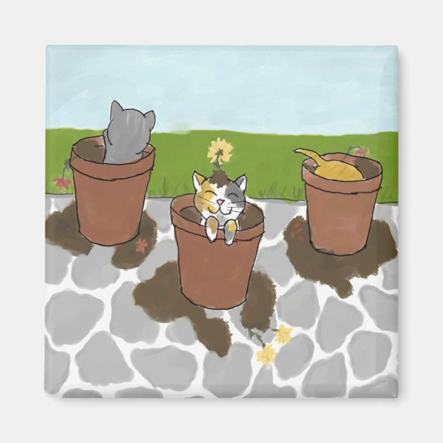 Flower Pot Kittens Magnet (Framsidan)