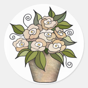 Flower Pot Sticker Runt Klistermärke