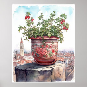 Flower Pot Watercolor Poster