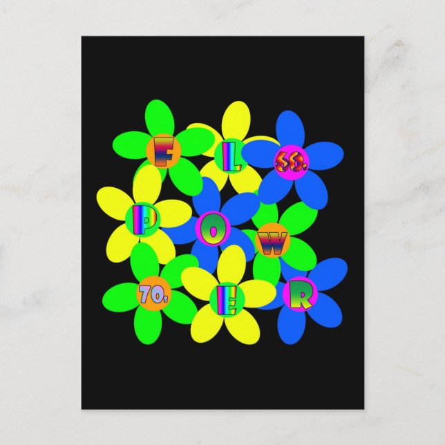 Flower Power 60-70-tal Vykort (Framsida)