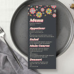 Flower Power 70's Retro Groovy Bröllop Meny<br><div class="desc">Fira i stil med just trendigets 70 menykort för stil bröllop. Den här designen är lätt att anpassa med din speciella händelsetext och dina gäster blir glada när de ser dessa fantastiska menyer. Matchande objekt finns i samlingen.</div>