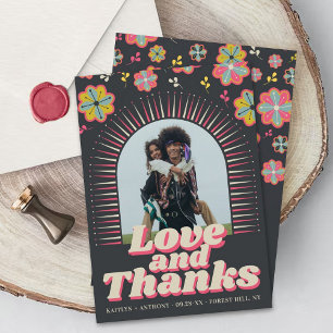 Flower Power 70's Retro Groovy Bröllop Photo Tack Kort