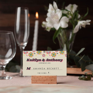 Flower Power 70's Retro Groovy Bröllop Placeringskort