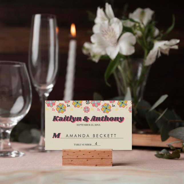 Flower Power 70's Retro Groovy Bröllop Placeringskort (Skapare uppladdad)