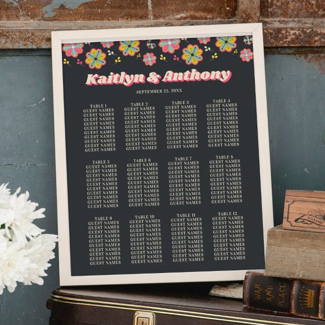 Flower Power 70's Retro Groovy Bröllop-säten Poster (Skapare uppladdad)