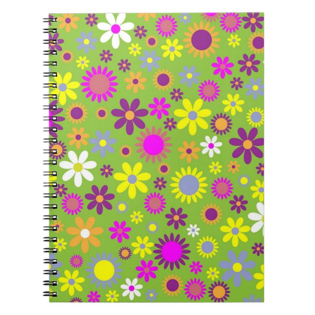 Flower Power Bright Green Pattern Anteckningsbok (Framsidan)