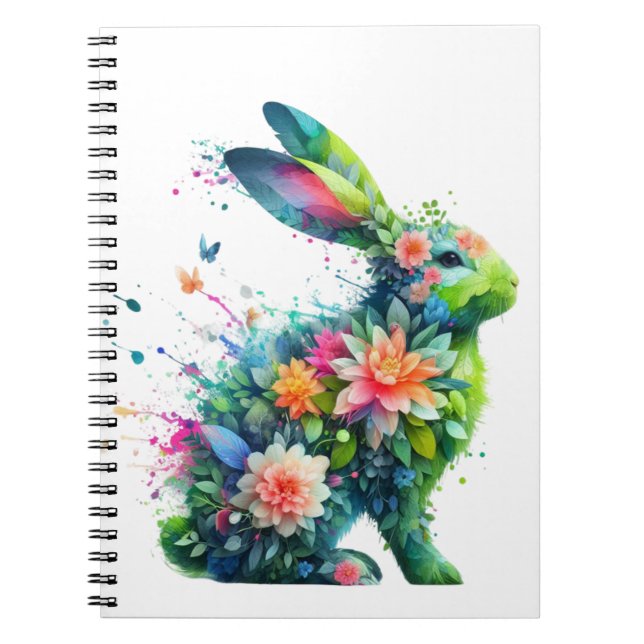 Flower Power Bunny Rabbit Anteckningsbok (Framsidan)