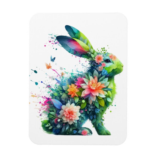 Flower Power Bunny Rabbit Magnet (Vertikal)